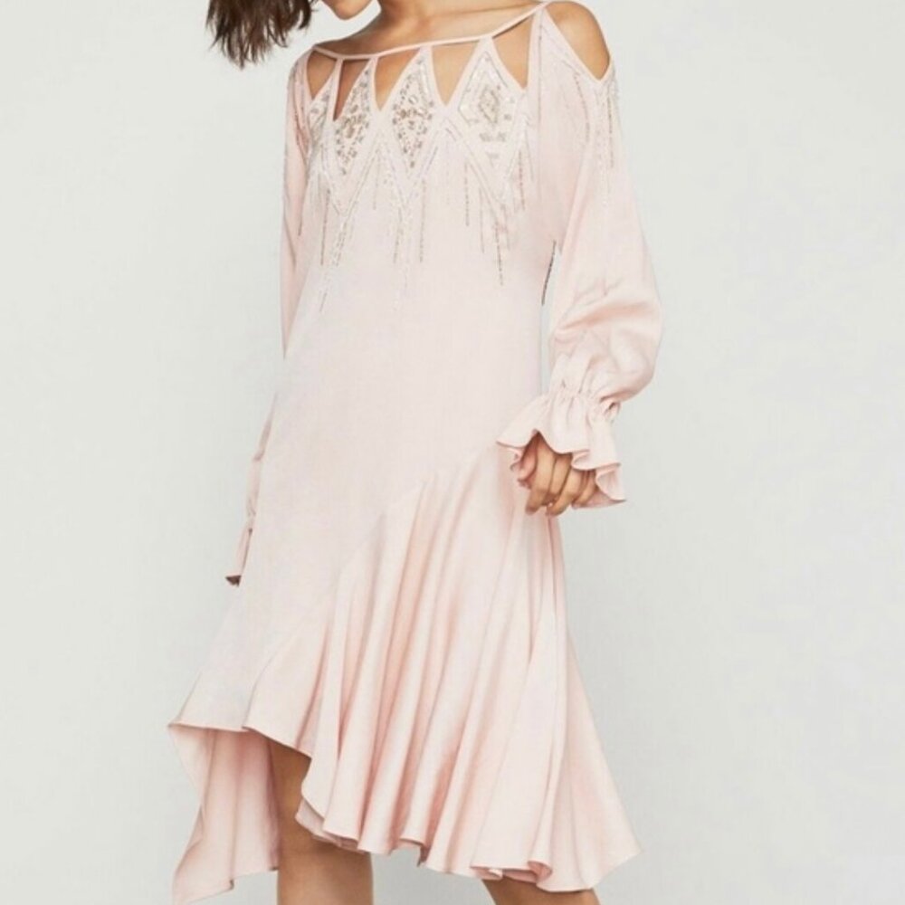BCBGMAXAZRIA Rose Smoke Embroidered Cutout Dress NWT Women’s Size L